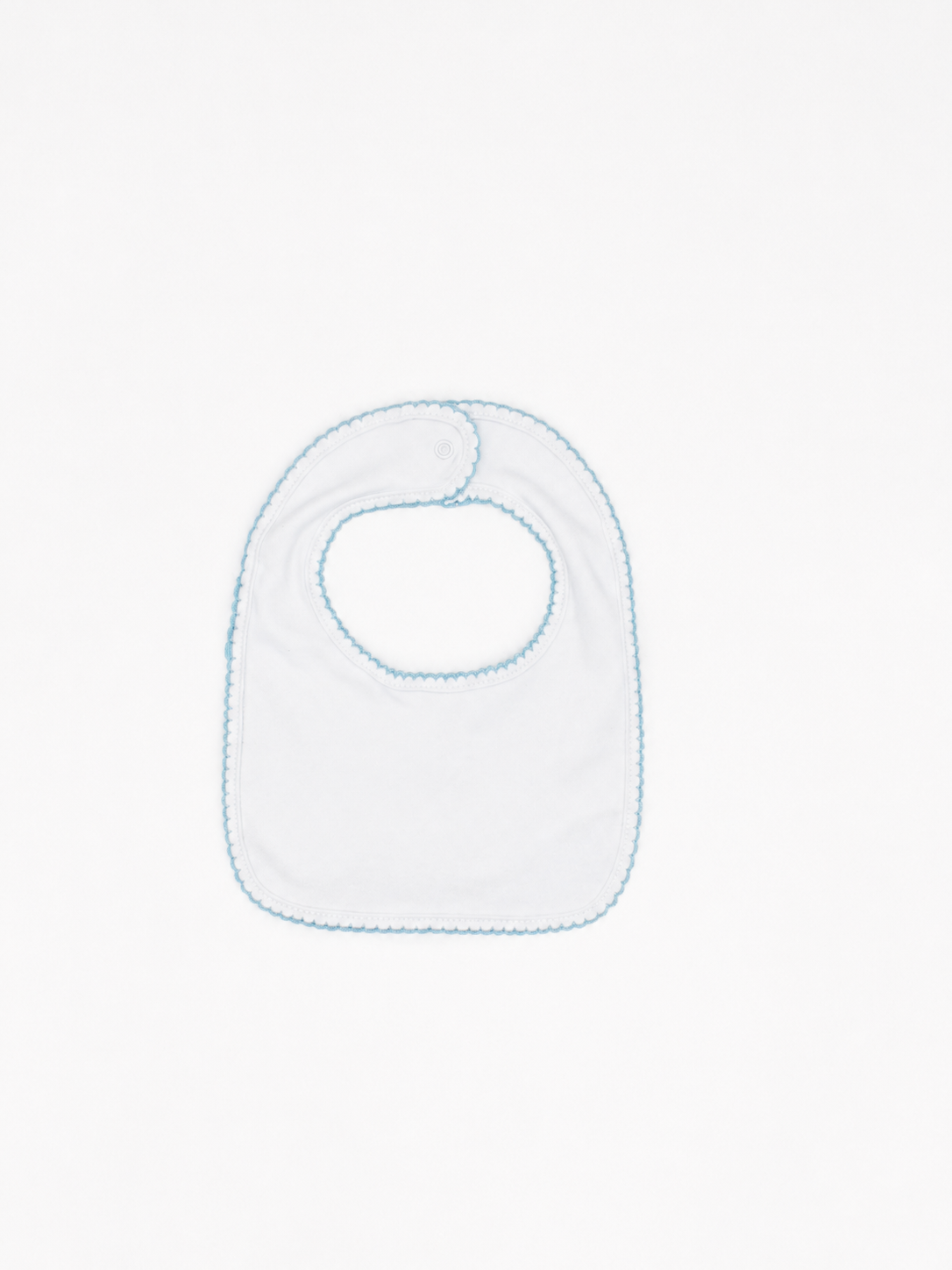 White Baby Bib with Blue Picot Trim