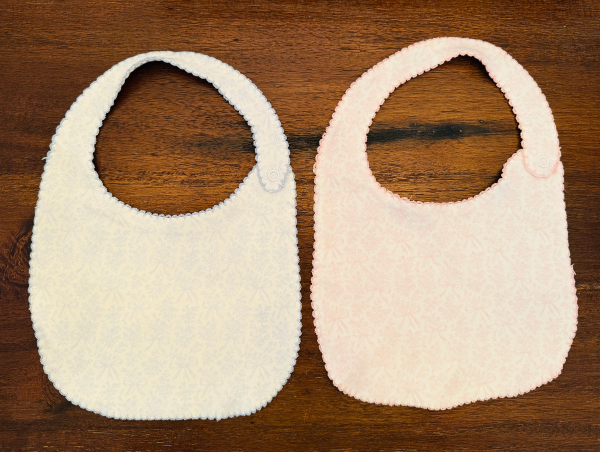 Pink Bow Picot Trim Bib