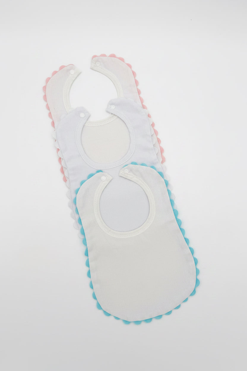 White Bib with Pink Ric Rac Trim