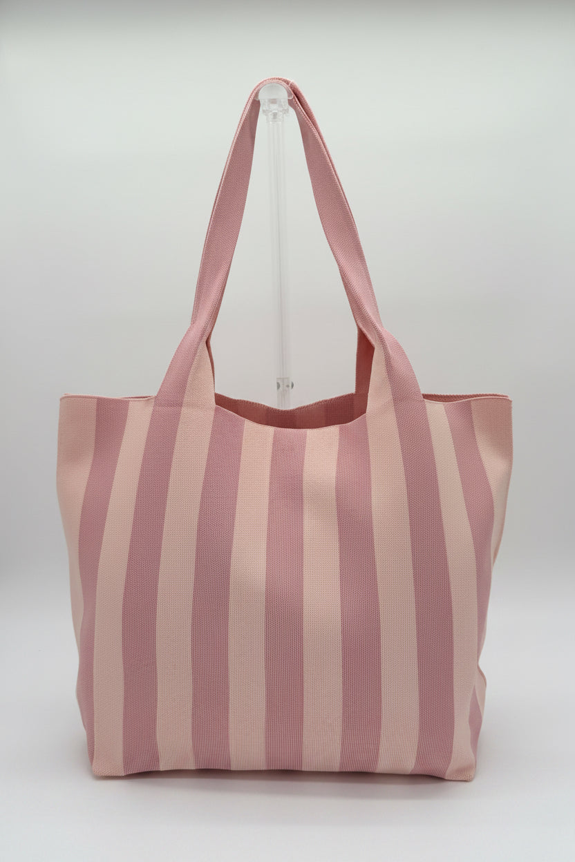 Pink Woven Open Stripe Tote