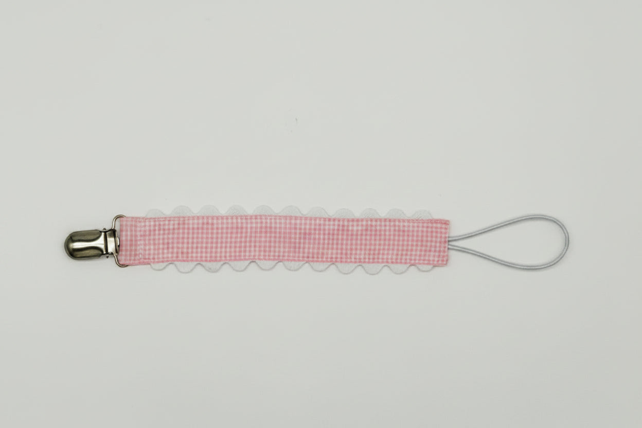Pink Checker Pacifier Clip