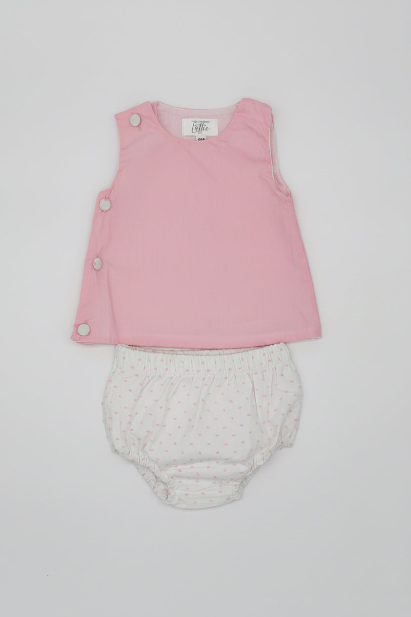 Solid Pink Top with Swiss Dot Bottom Diaper Set