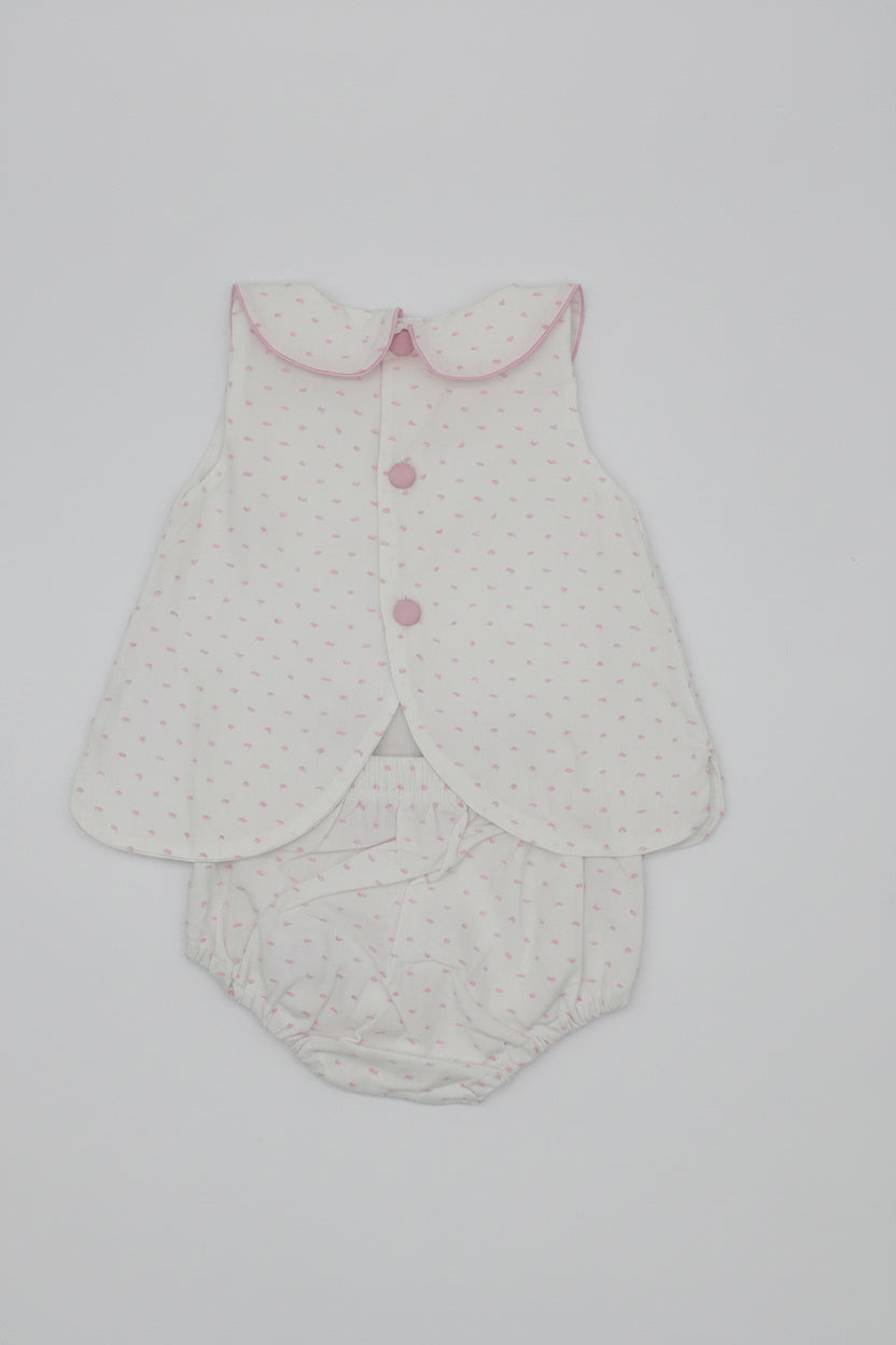 Pink Collared Swiss Dot Diaper Set