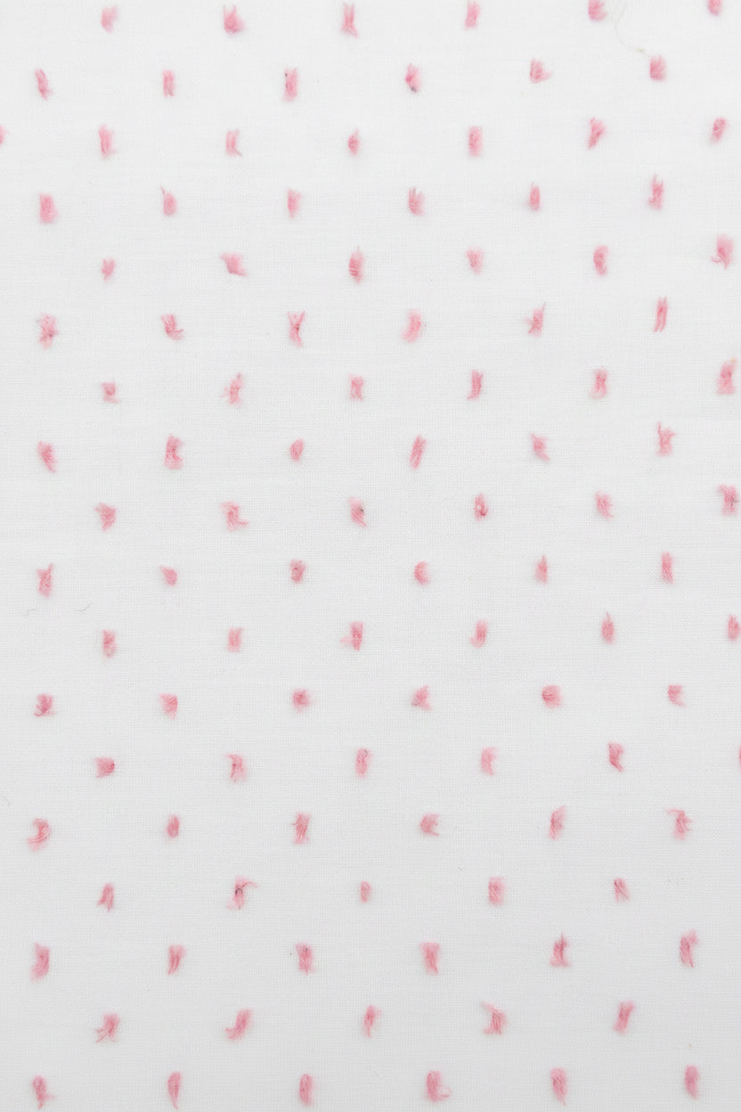 White Fabric with Pink Swiss Dot