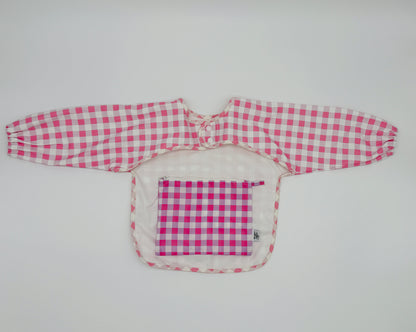 Pink Gingham Long Sleeve Catch-All Bib