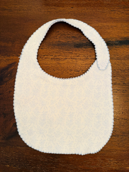 Blue Bow Picot Trim Bib