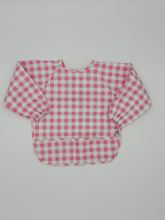 Pink Gingham Long Sleeve Catch-All Bib
