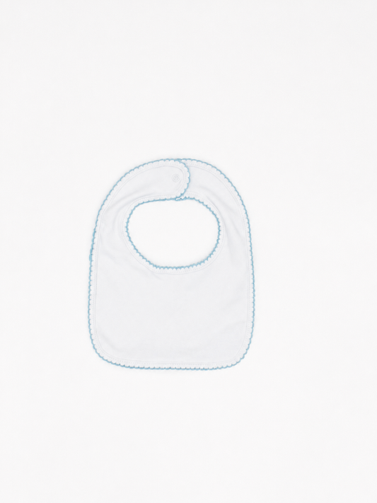 White Baby Bib with Blue Picot Trim