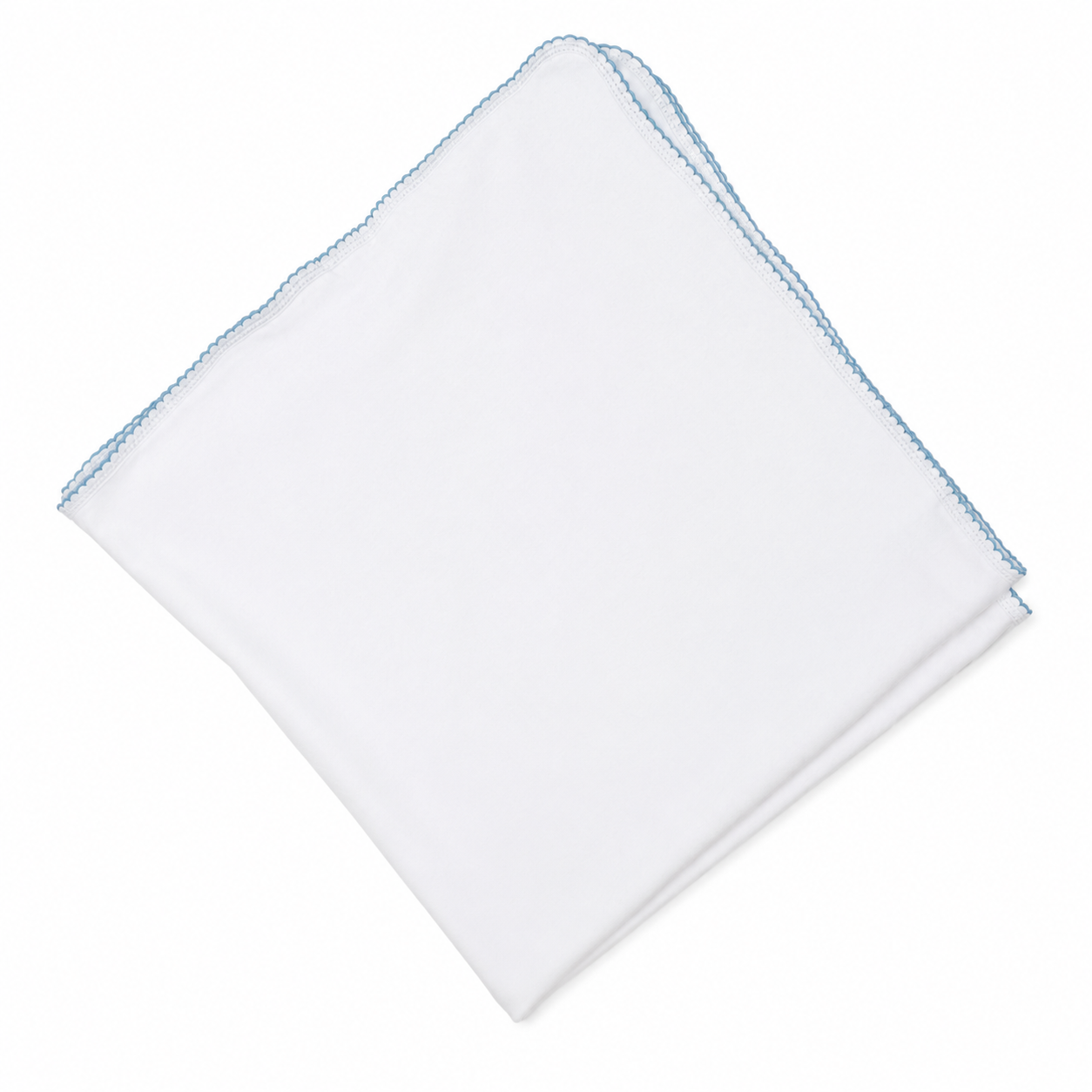 White Baby Blanket with Blue Picot Trim