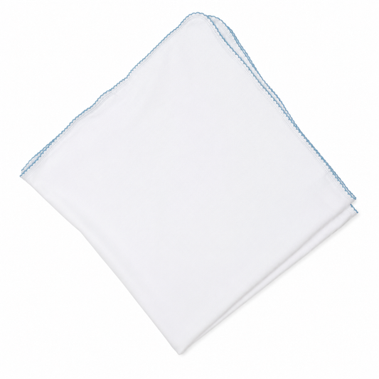 White Baby Blanket with Blue Picot Trim