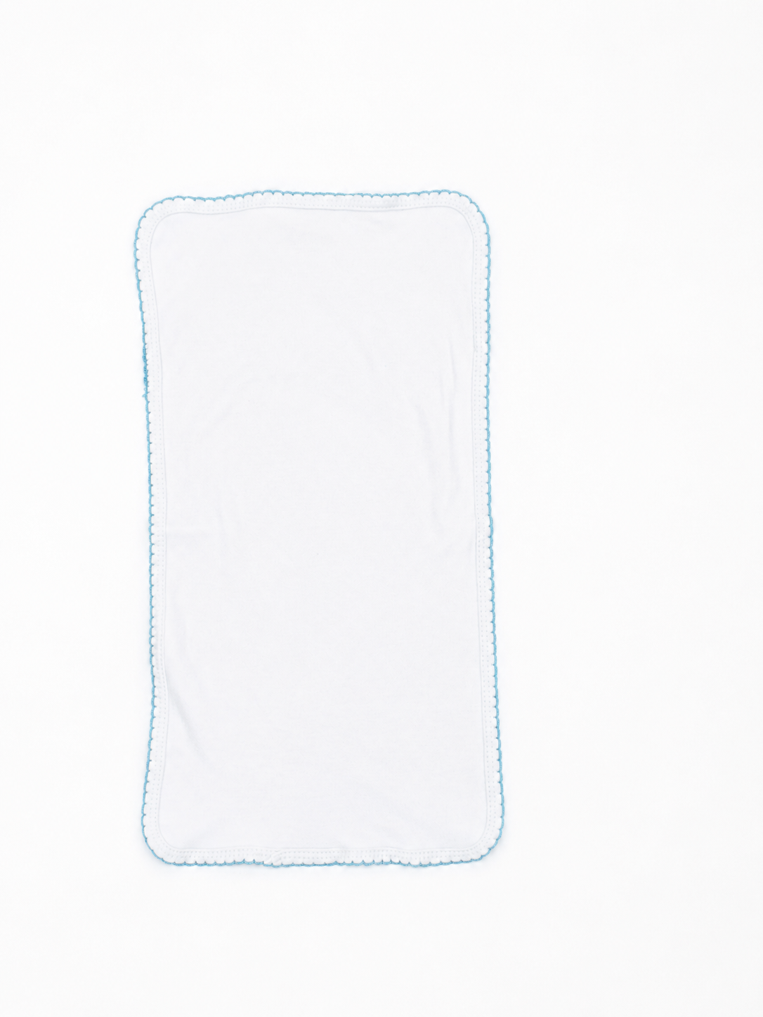 White Baby Burp Cloth With Blue Picot Trim