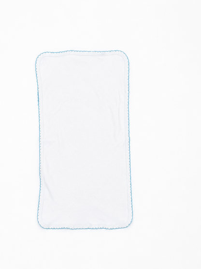 White Baby Burp Cloth With Blue Picot Trim