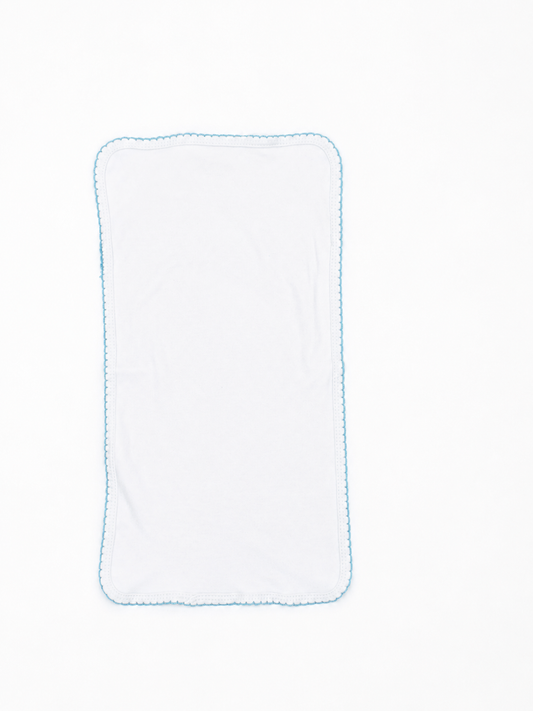 White Baby Burp Cloth With Blue Picot Trim