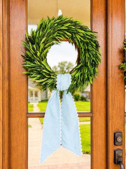 Blue Wreath Sash with White Ric Rac Trim