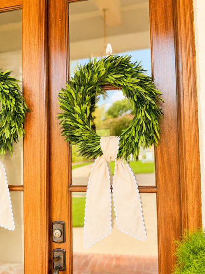 Tan Wreath Sash With White Ric Rac Trim