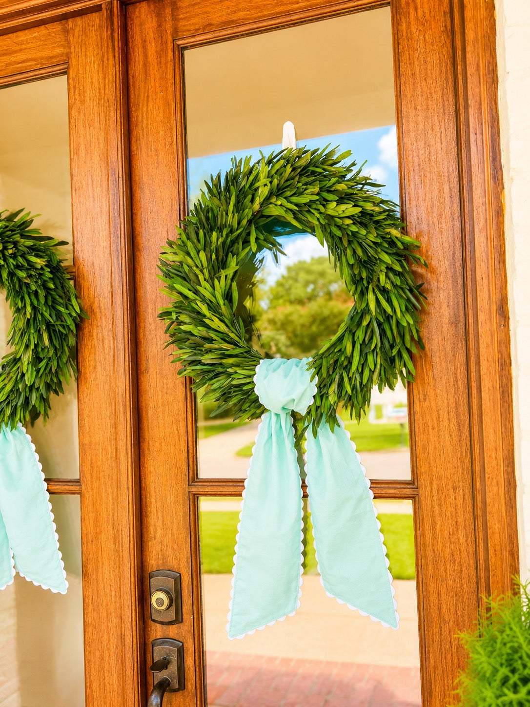 Green Wreath Sash with White Ric Rac Trim