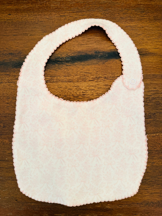 Pink Bow Picot Trim Bib
