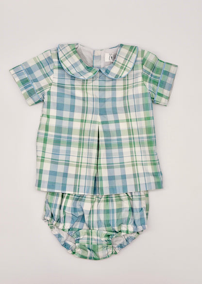 Boy Blue and Green Plaid Diaper Set
