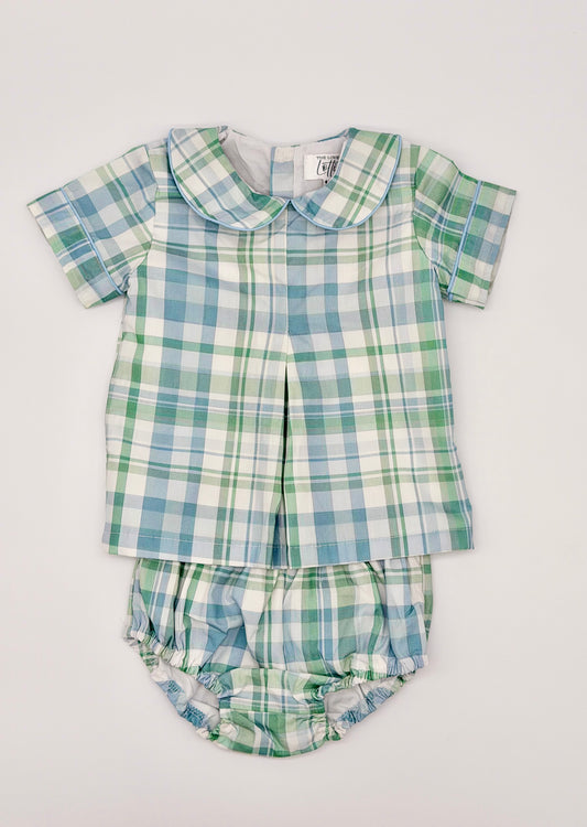 Boy Blue and Green Plaid Diaper Set