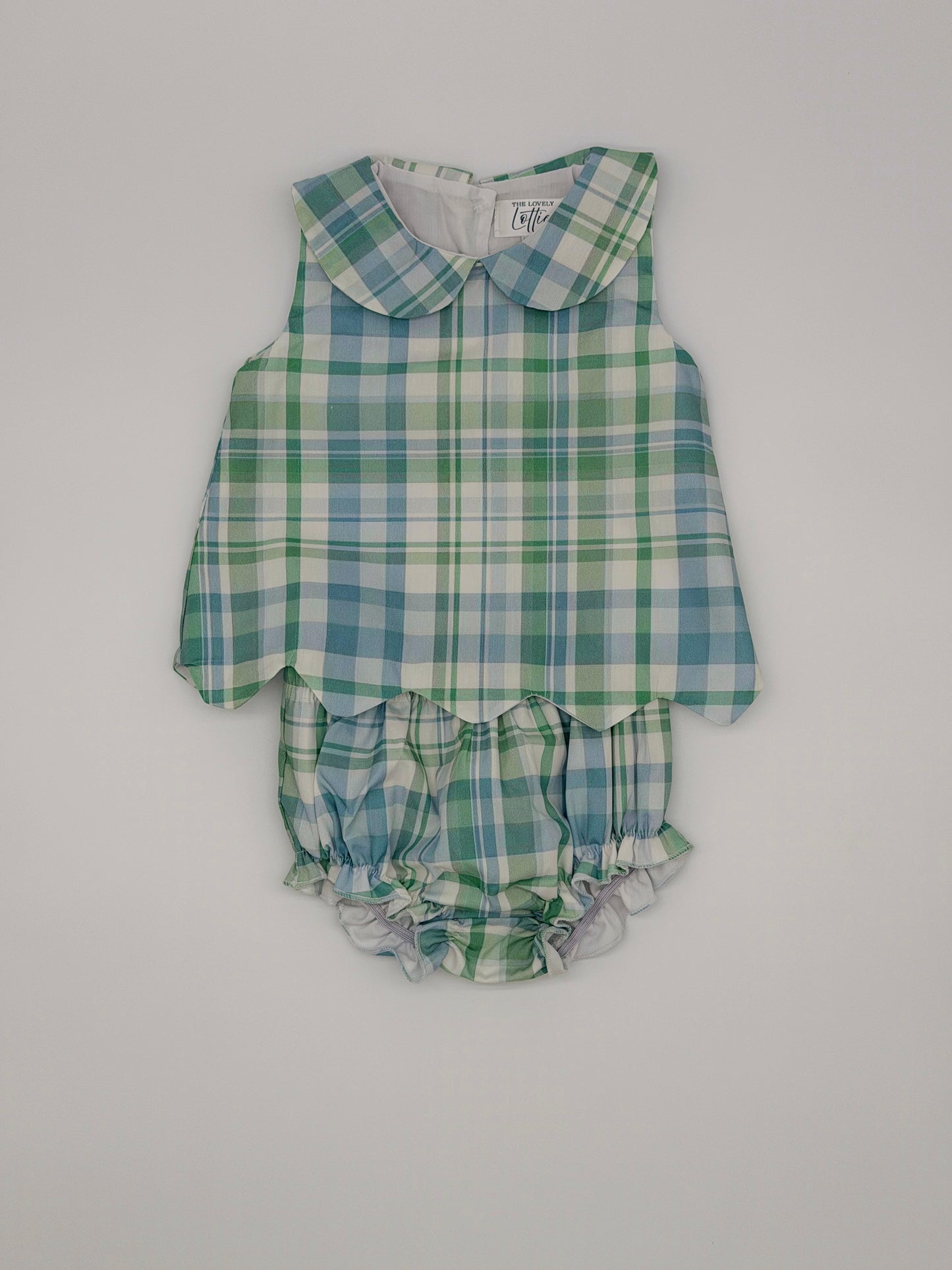 Girls Blue and Green Plaid Diaper Set