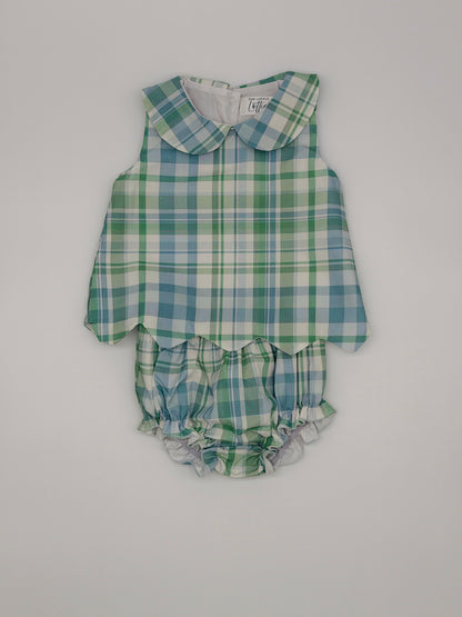 Girls Blue and Green Plaid Diaper Set