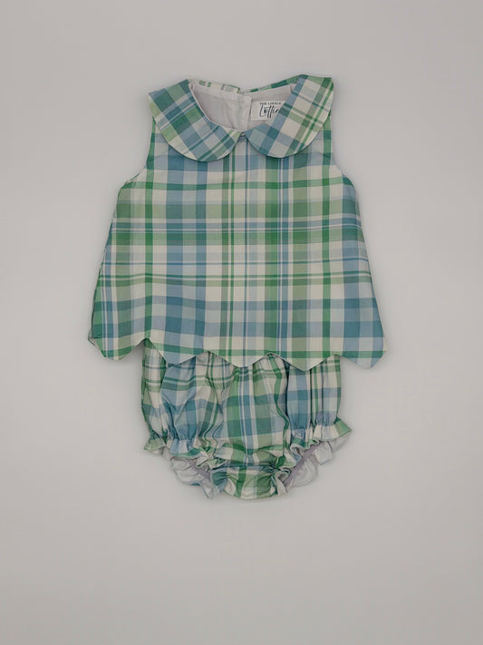 Girls Blue and Green Plaid Diaper Set