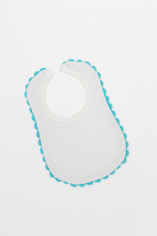 White Bib with Blue Ric Rac Trim