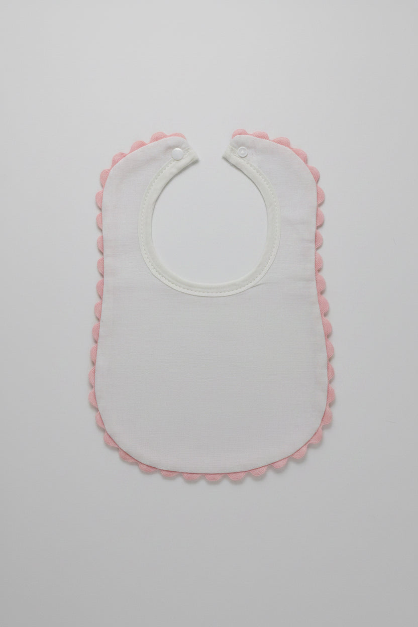 White Bib with Pink Ric Rac Trim