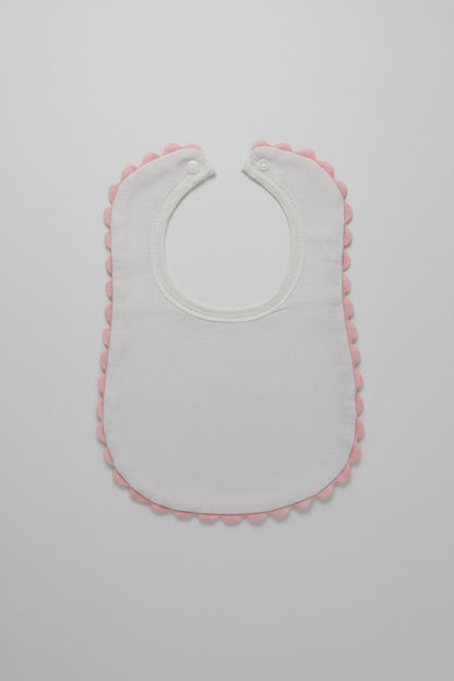 White Bib with Pink Ric Rac Trim