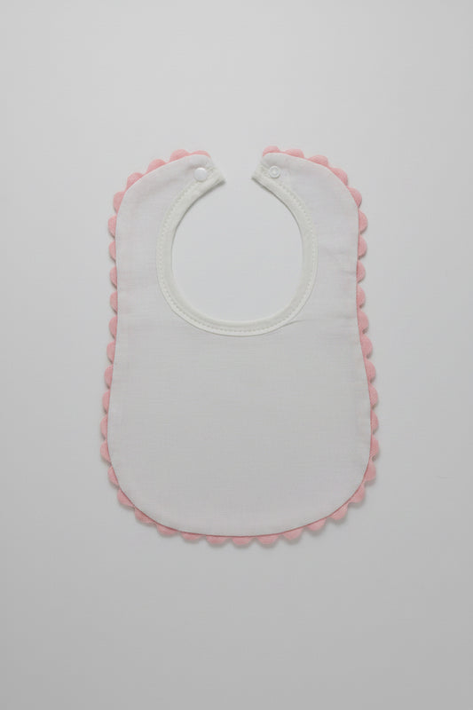White Bib with Pink Ric Rac Trim