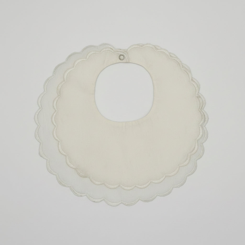 Double Scalloped White Cotton Bib
