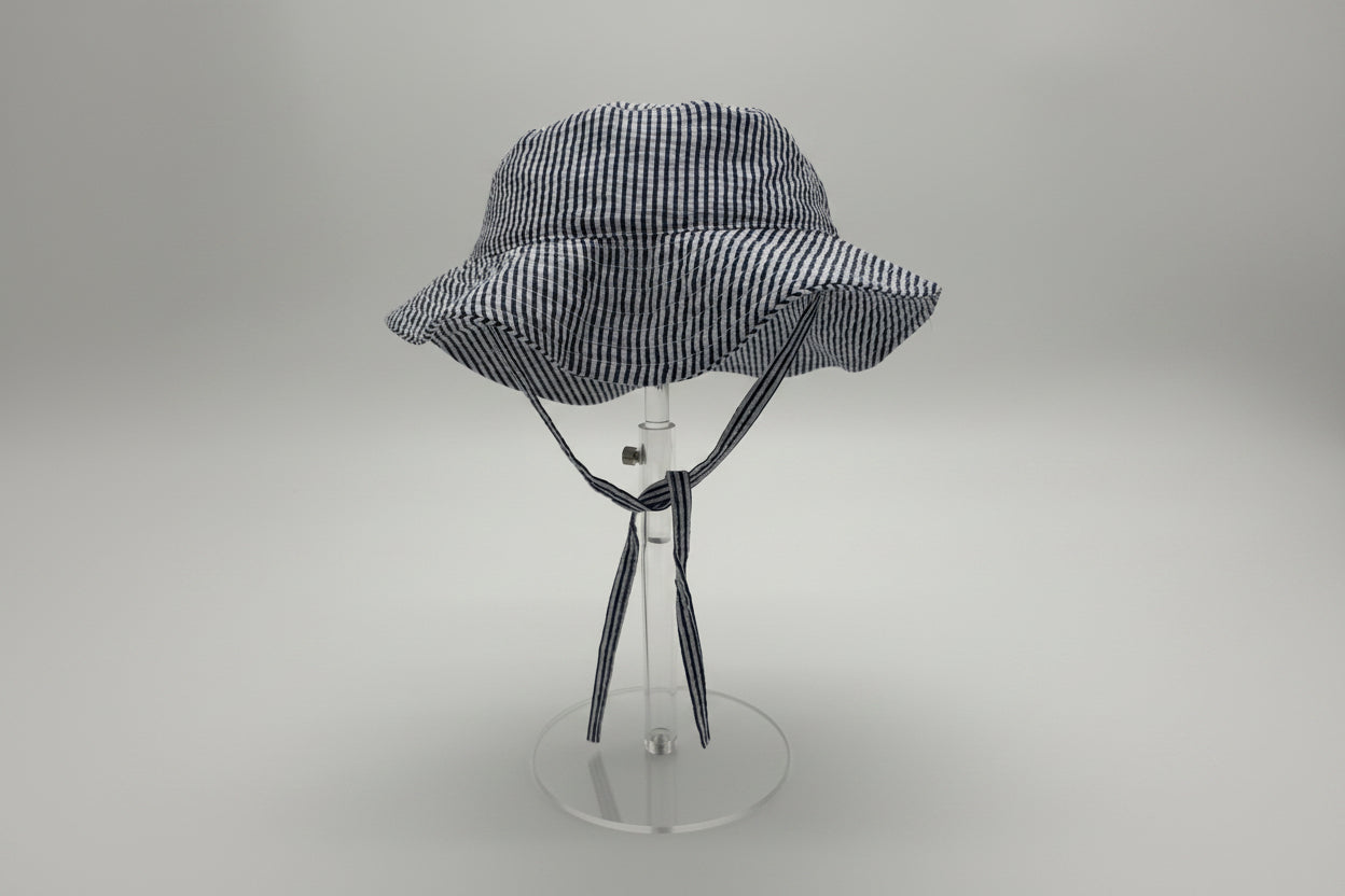 Navy Seersucker Kids Hat