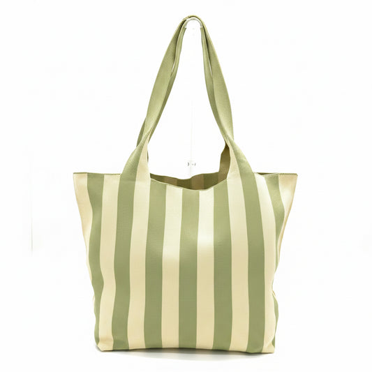 Green Stripe Woven Open Tote