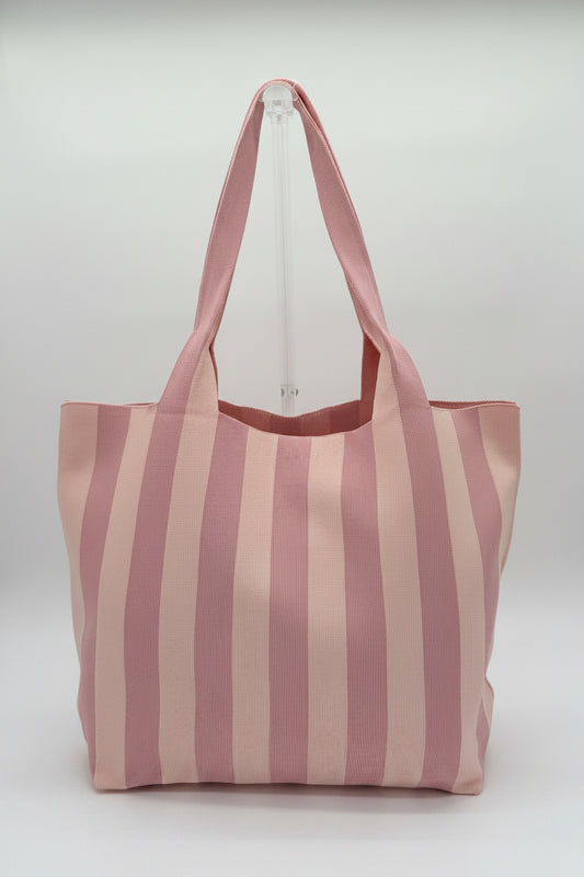 Pink Woven Open Stripe Tote