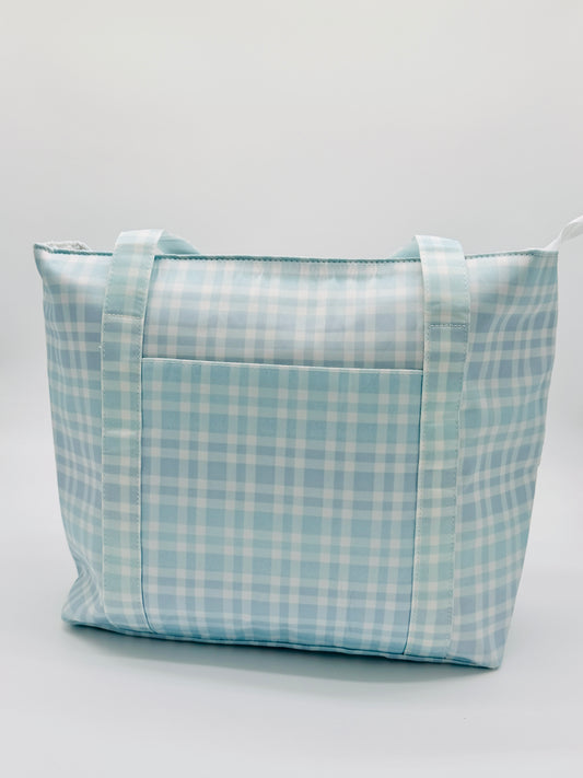 Blue Plaid Wipeable Tote