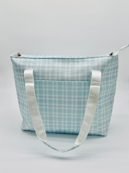 Blue Plaid Wipeable Tote