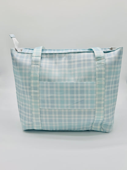 Blue Plaid Wipeable Tote