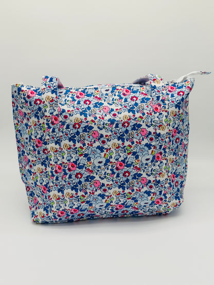 Blue and Pink Floral Wipeable Tote