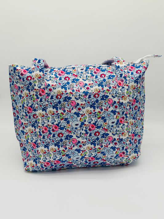 Blue and Pink Floral Wipeable Tote