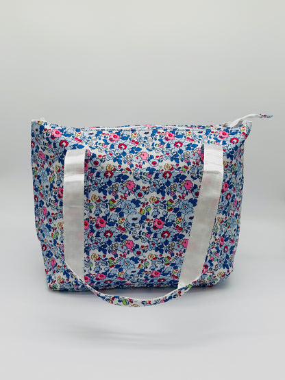 Blue and Pink Floral Wipeable Tote