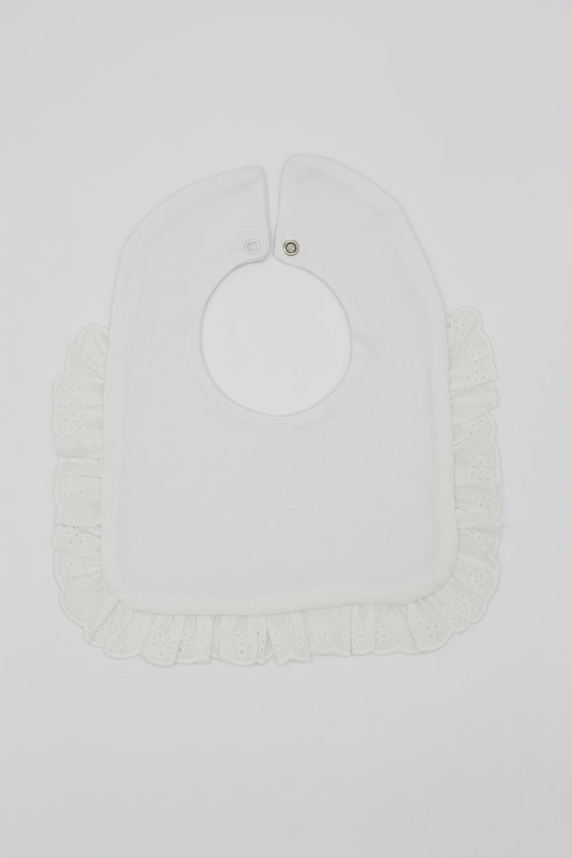 White Cotton Eyelet Ruffle Bib