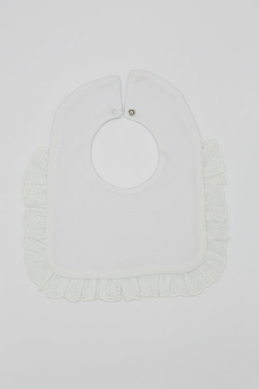 White Cotton Eyelet Ruffle Bib