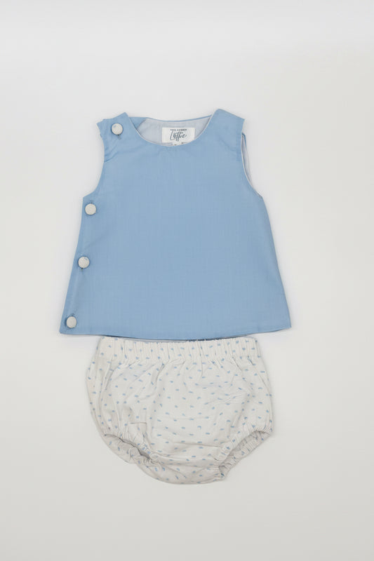 Solid Blue Top with Swiss Dot Bottom Diaper Set