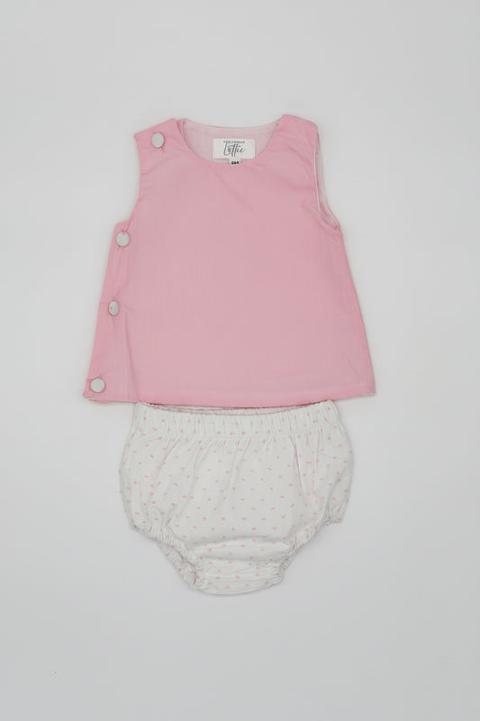 Solid Pink Top with Swiss Dot Bottom Diaper Set
