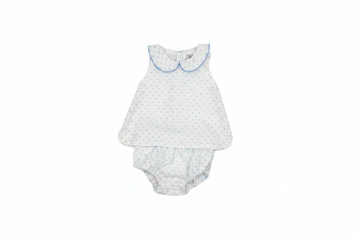 Blue Collared Swiss Dot Diaper Set