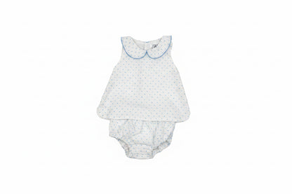 Blue Collared Swiss Dot Diaper Set