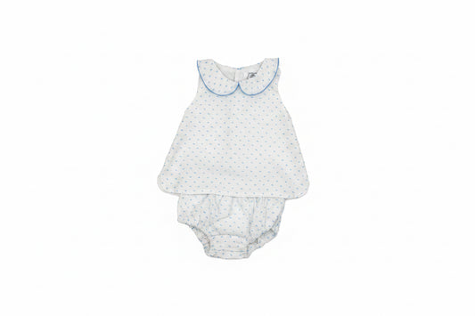 Blue Collared Swiss Dot Diaper Set