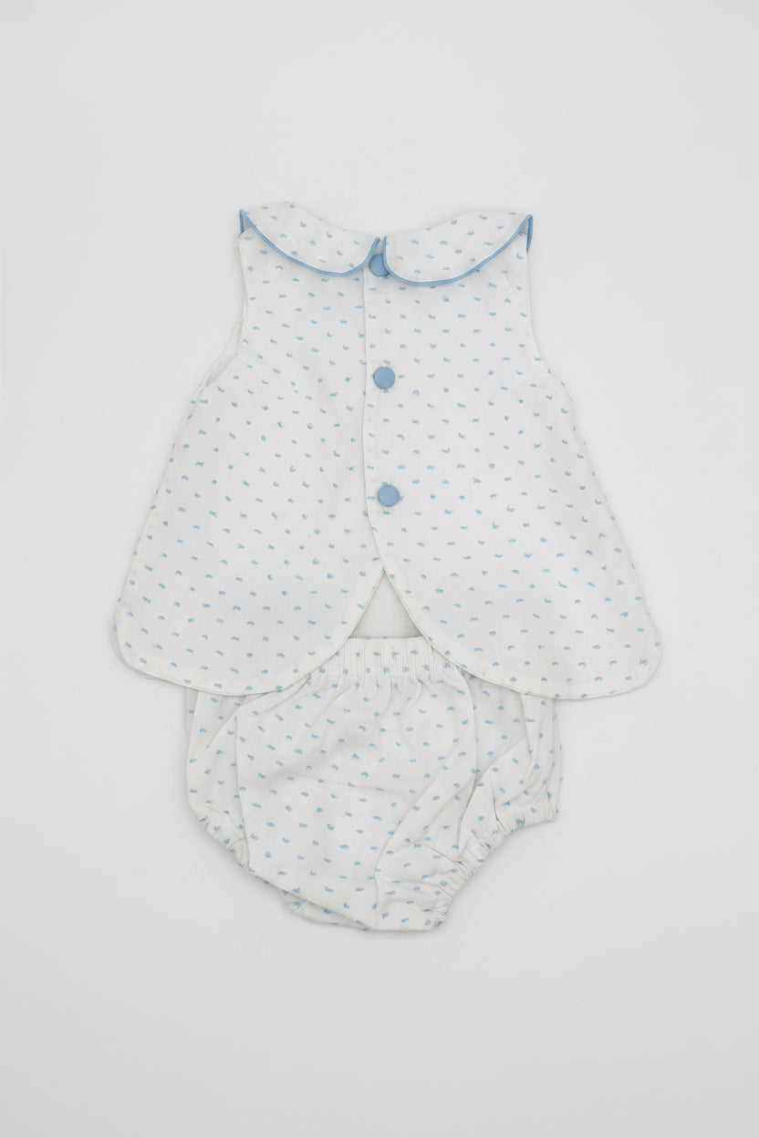 Blue Collared Swiss Dot Diaper Set