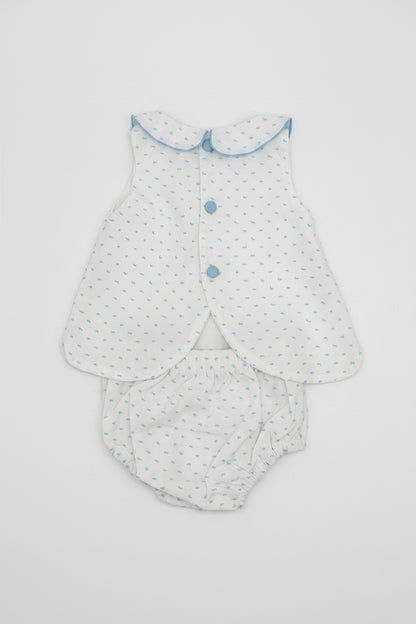 Blue Collared Swiss Dot Diaper Set