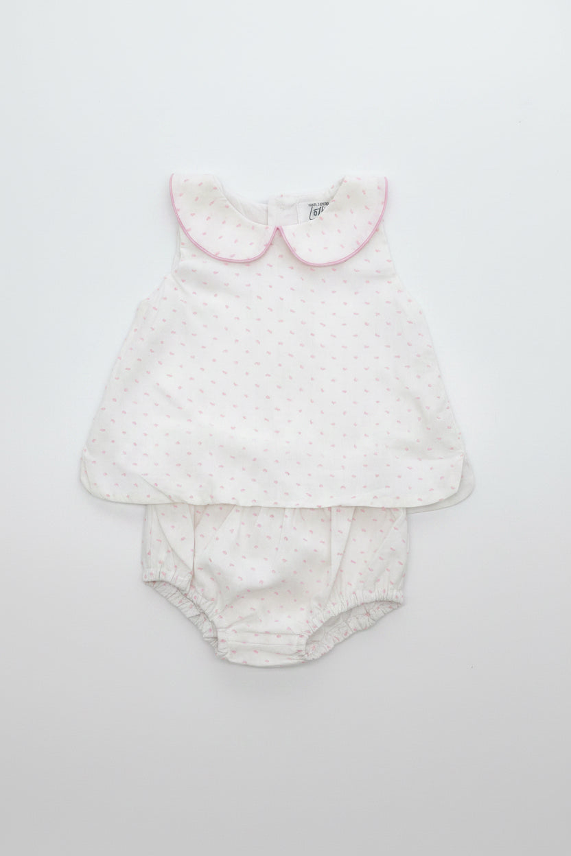 Pink Collared Swiss Dot Diaper Set